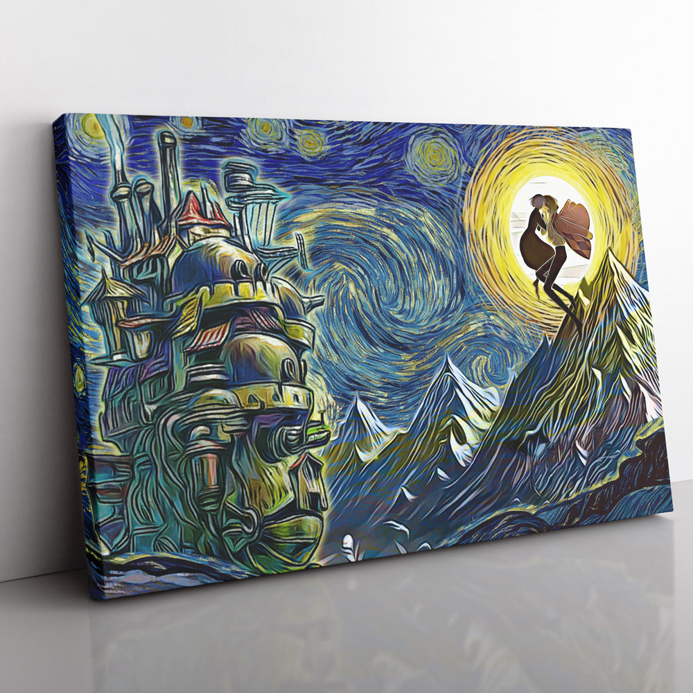 Morukai "Howl's Moving Castle Starry Night Studio Ghibli Canvas Print Wall Art