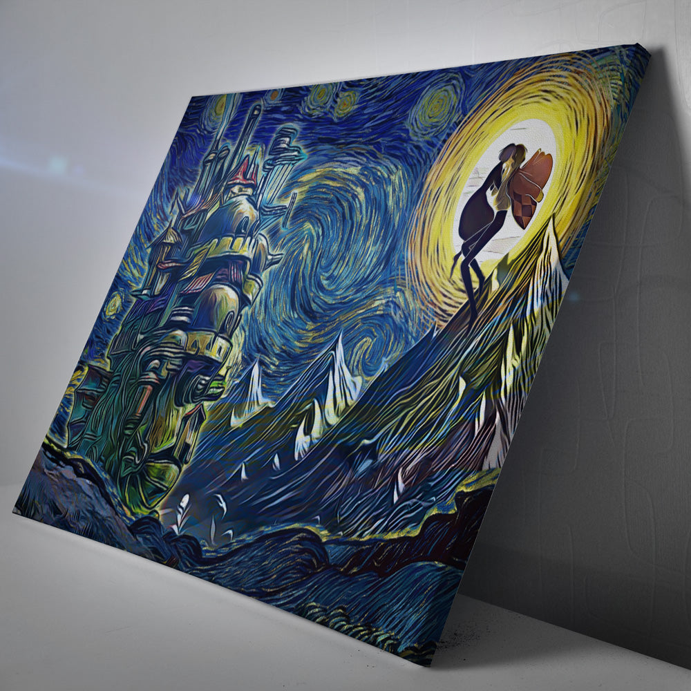Morukai "Howl's Moving Castle Starry Night Studio Ghibli Canvas Print Wall Art