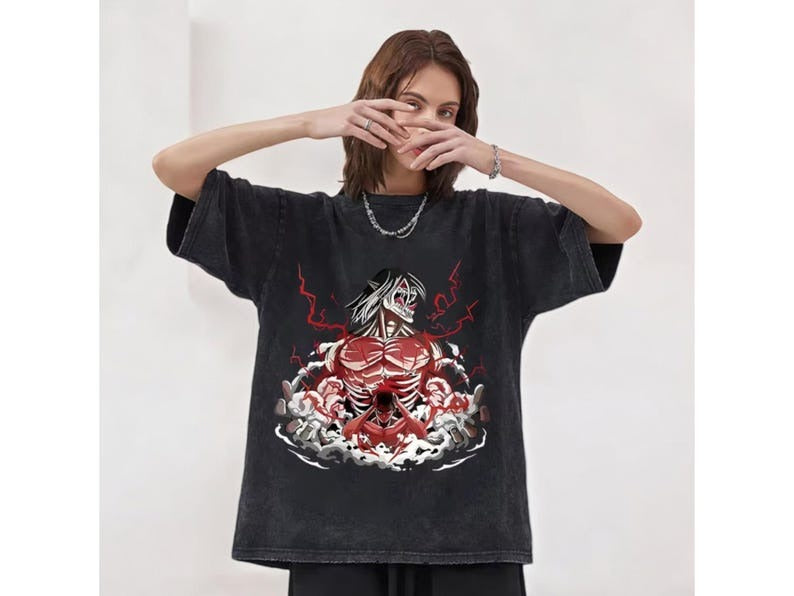 Morukai "Eren Yeager Attack Titans Power" Attack on Titan Vintage Washed Oversized T-Shirt V10