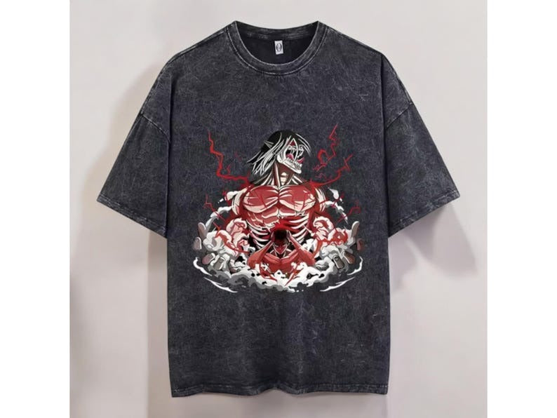 Morukai "Eren Yeager Attack Titans Power" Attack on Titan Vintage Washed Oversized T-Shirt V10