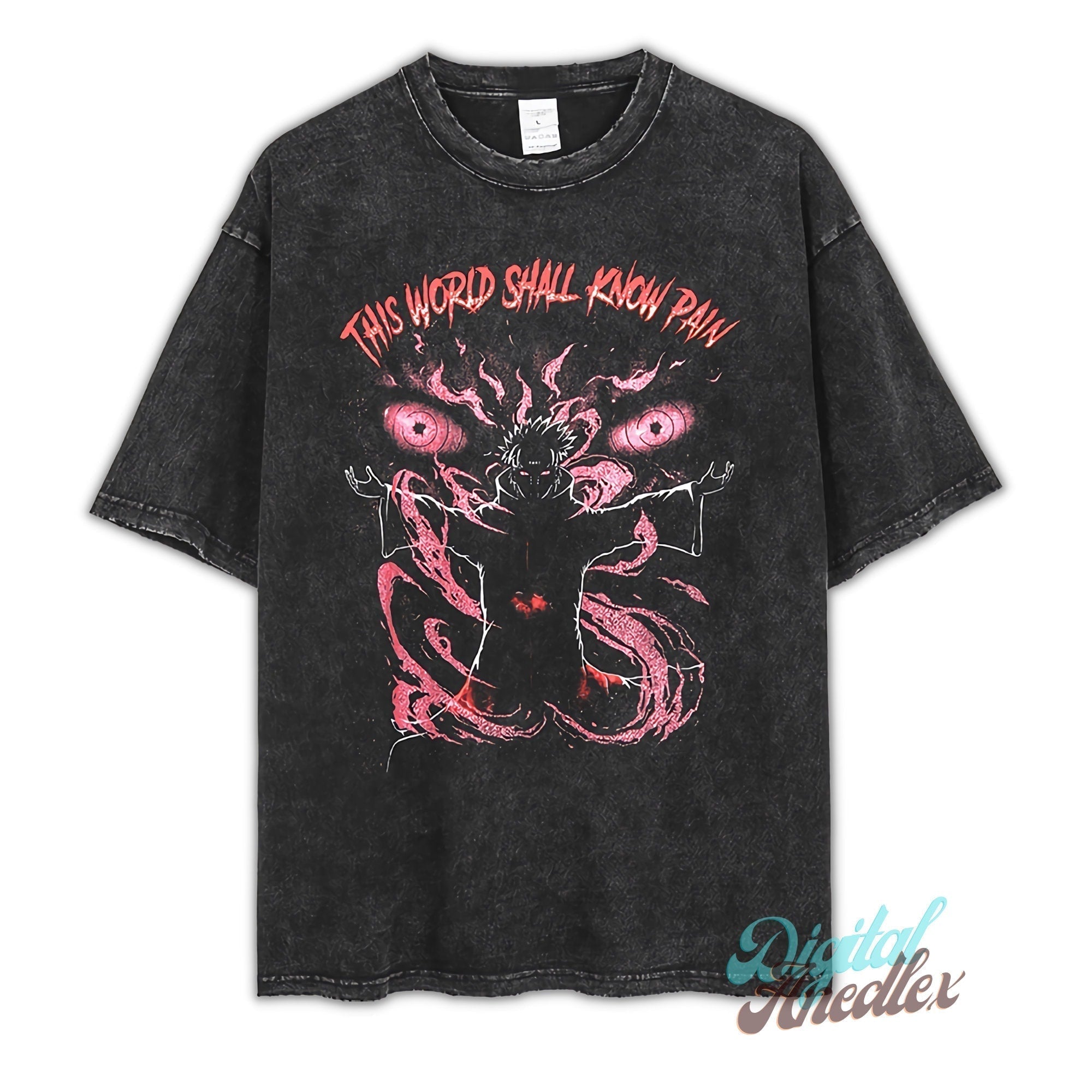 Morukai "This World Shall Know Pain" Naruto Vintage Washed Oversized T-Shirt