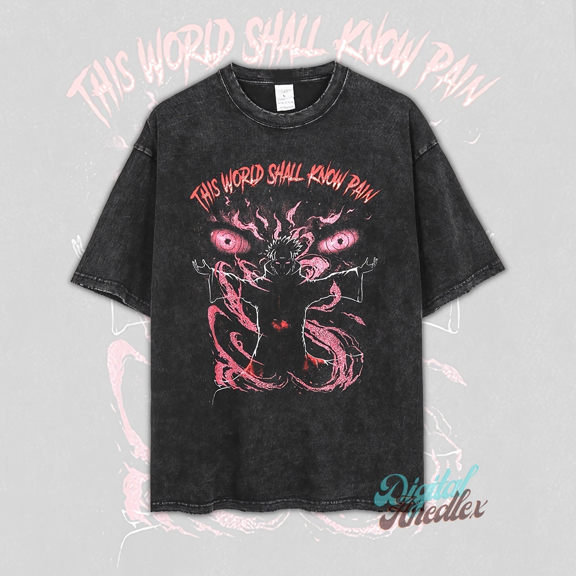 Morukai "This World Shall Know Pain" Naruto Vintage Washed Oversized T-Shirt