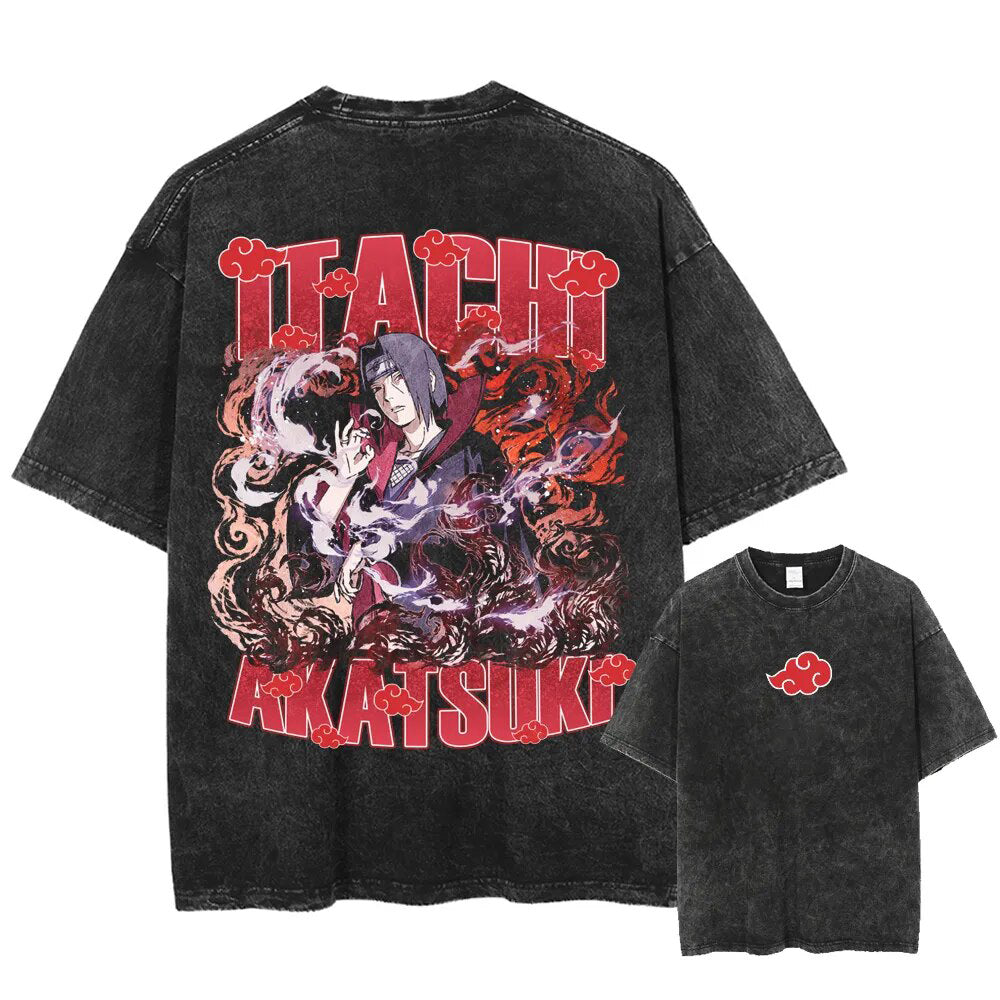 Morukai "Itachi Uchiha Akatsuki" Naruto Vintage Washed Oversized T-Shirt