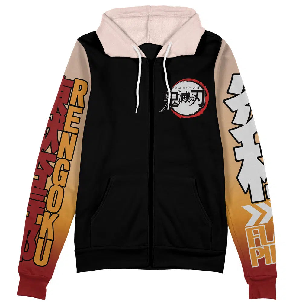 Morukai "Kyojuro Rengoku Flame Pillar" Demon Slayer: Kimetsu no Yaiba Streetwear Zip Hoodie Jacket