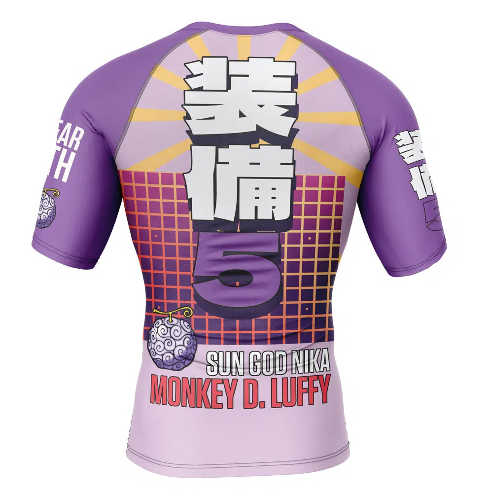 Morukai "Luffy Gear 5 Sun God Nika One Piece Short Sleeve Rash Guard Compression Shirt