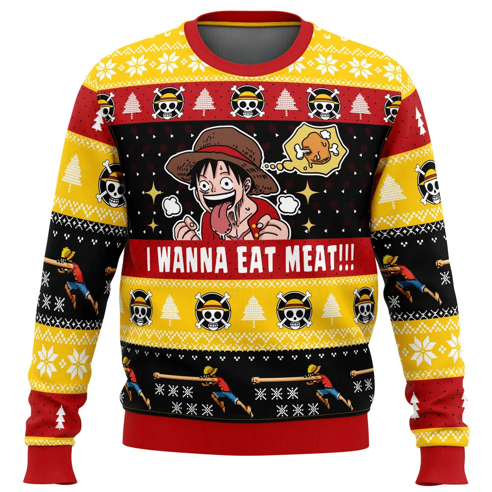 Morukai "I Want To Eat Meat Luffy One Piece Ugly Sweater