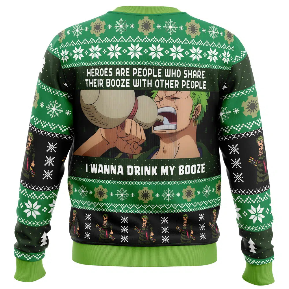 Morukai "I Wanna Drink My Booze Zoro" One Piece Ugly Sweater