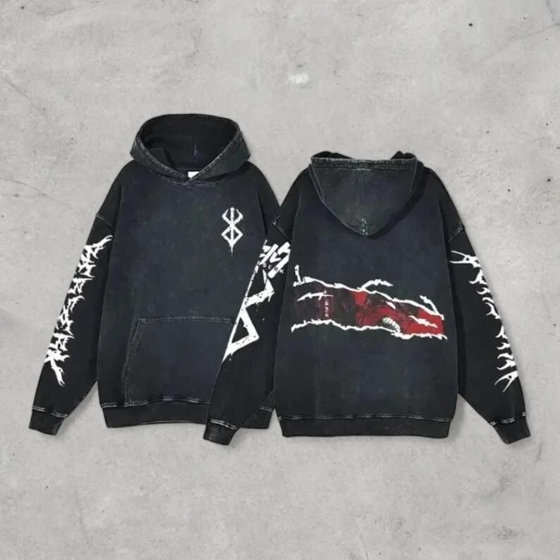 Morukai "Guts Black Swordsman" Berserk Vintage Oversized Hoodie V4