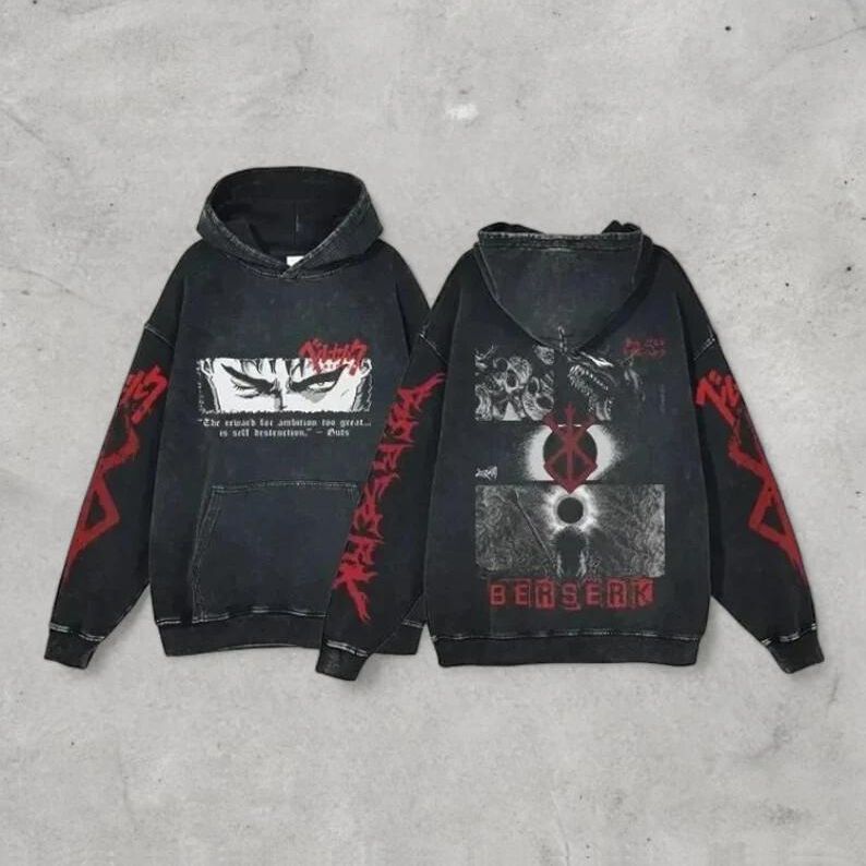 Morukai "Guts Black Swordsman" Berserk Vintage Oversized Hoodie V3