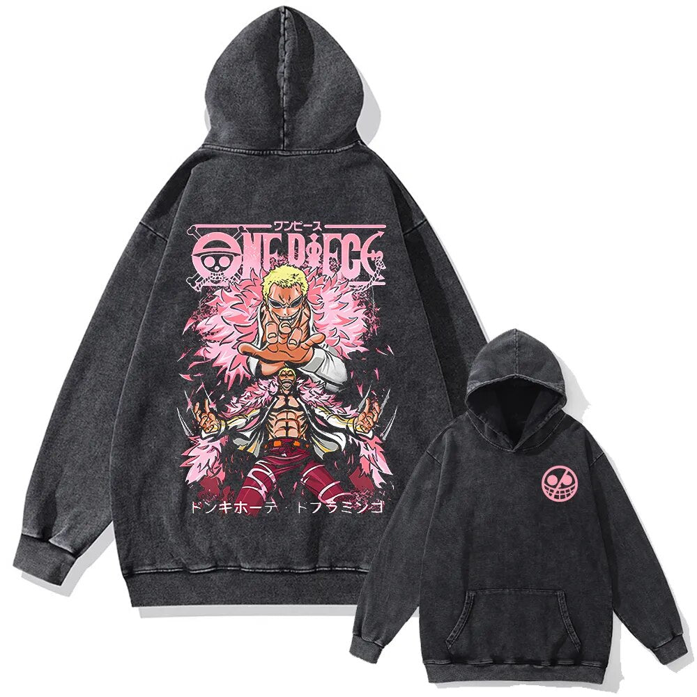 Morukai "Don Quixote Doflamingo The Heavenly Demon" One Piece Vintage Oversized Hoodie