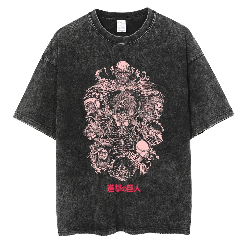 Morukai "Nine Titans" Attack on Titan Vintage Washed Oversized T-Shirt V1