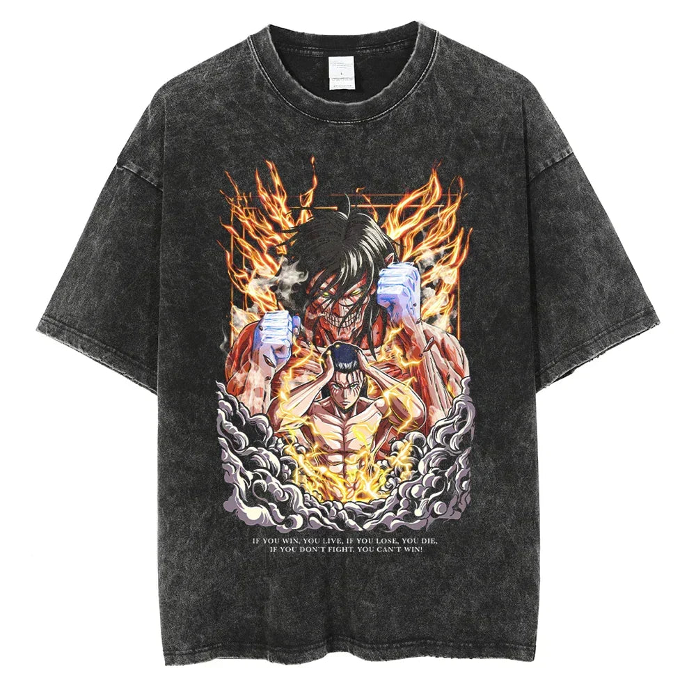 Morukai "Eren Yeager Attack Titans Power" Attack on Titan Vintage Washed Oversized T-Shirt V3