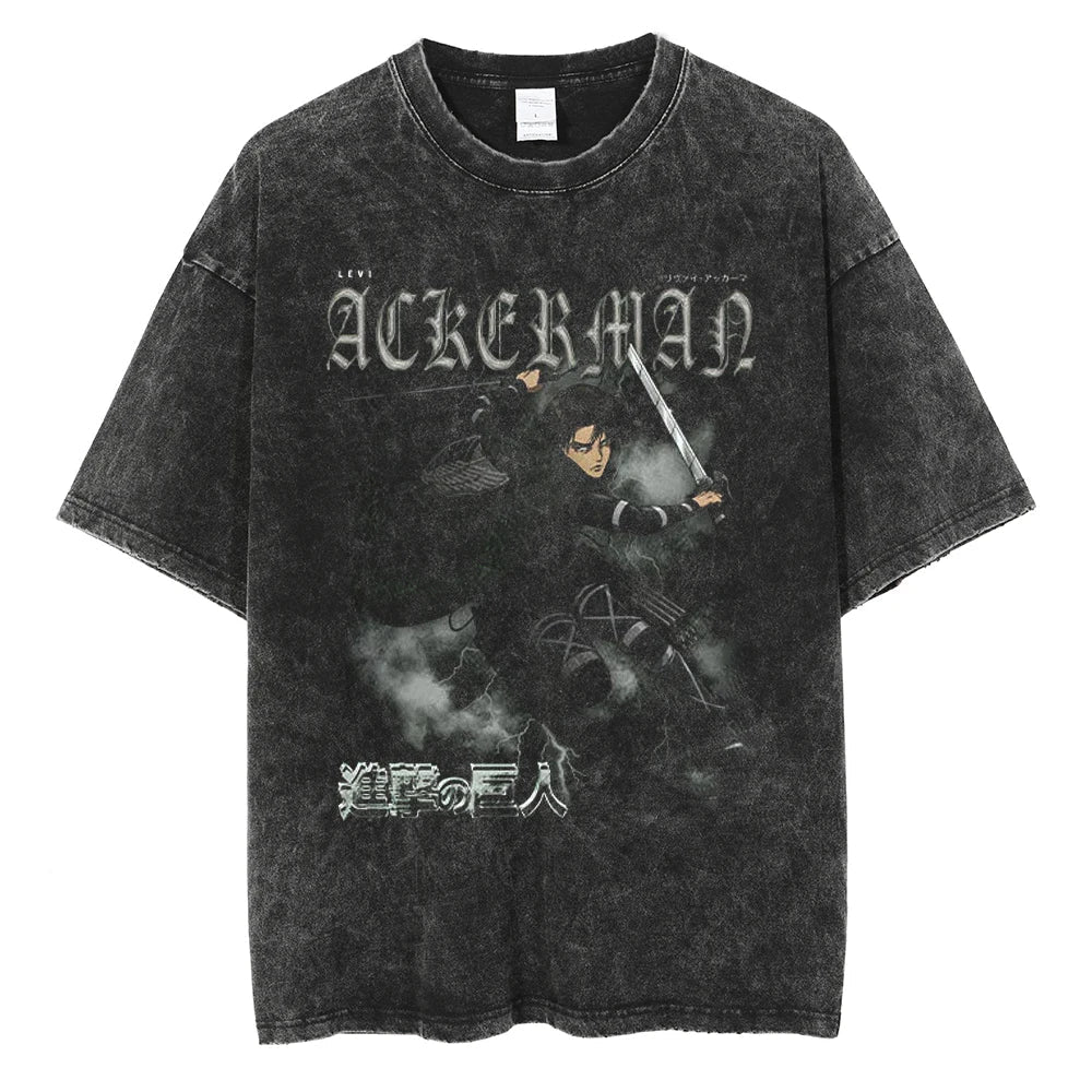 Morukai "Captain Levi Ackerman Humanity Strongest Soldier" Attack on Titan Vintage Washed Oversized T-Shirt V4