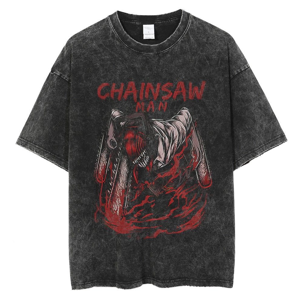 Morukai "Denji Devil-human Hybrid" Chainsaw Man Vintage Washed Oversized T-Shirt V5
