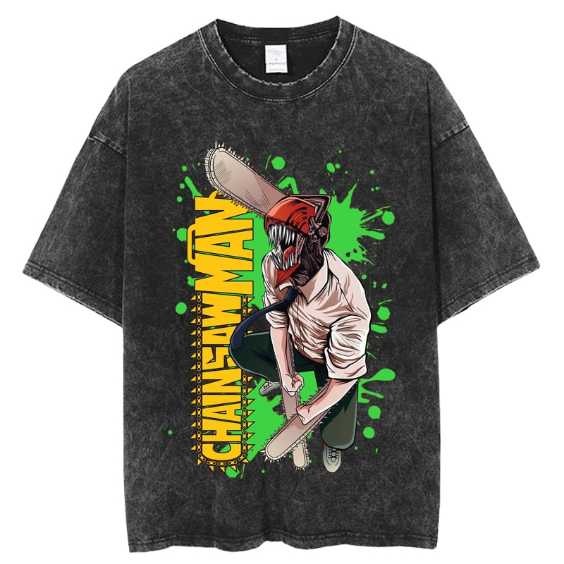 Morukai "Denji Devil-human Hybrid" Chainsaw Man Vintage Washed Oversized T-Shirt V3