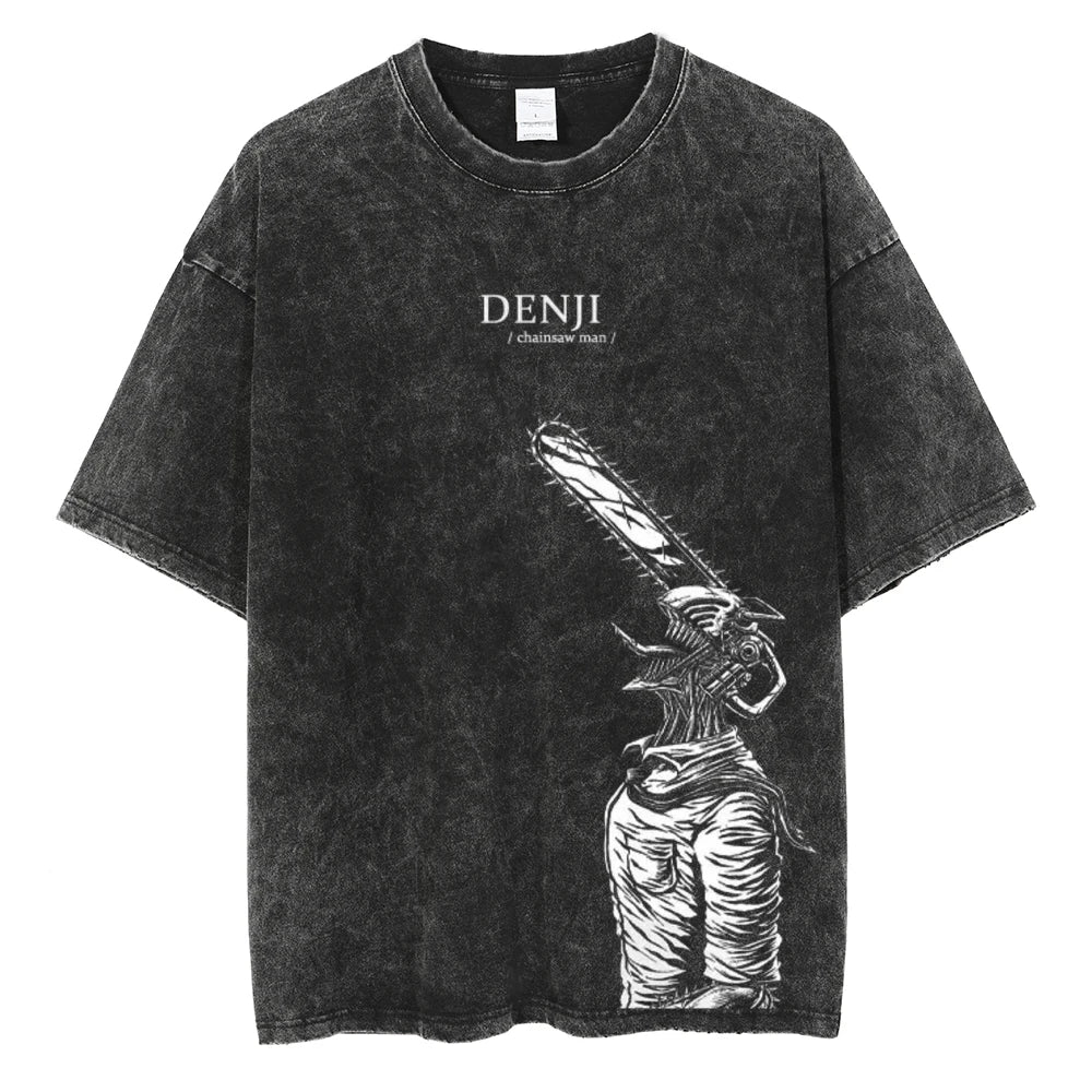 Morukai "Denji Devil-human Hybrid" Chainsaw Man Vintage Washed Oversized T-Shirt V2