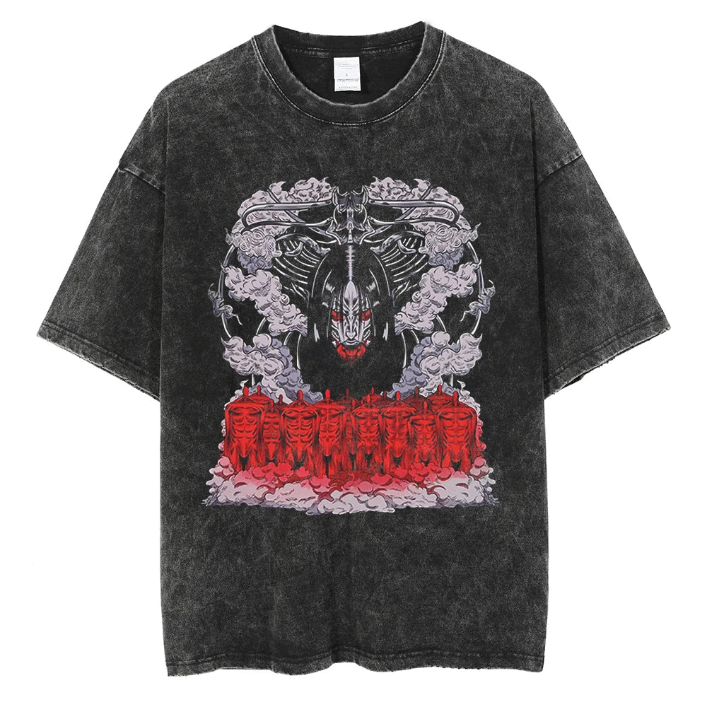 Morukai "Eren Yeagar Doomsday Titan The Rumbling" Attack on Titan Vintage Washed Oversized T-Shirt V2