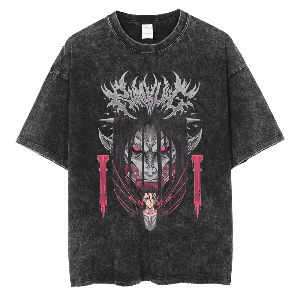 Morukai "Eren Yeagar Doomsday Titan The Rumbling" Attack on Titan Vintage Washed Oversized T-Shirt V1