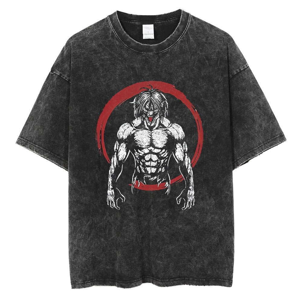 Morukai "Eren Yeager Attack Titans Power" Attack on Titan Vintage Washed Oversized T-Shirt V7