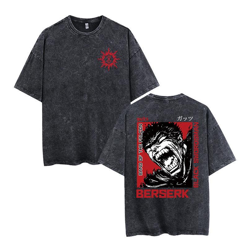 Morukai "Guts Black Swordsman Band of the Falcon" Berserk Vintage Washed Oversized T-Shirt