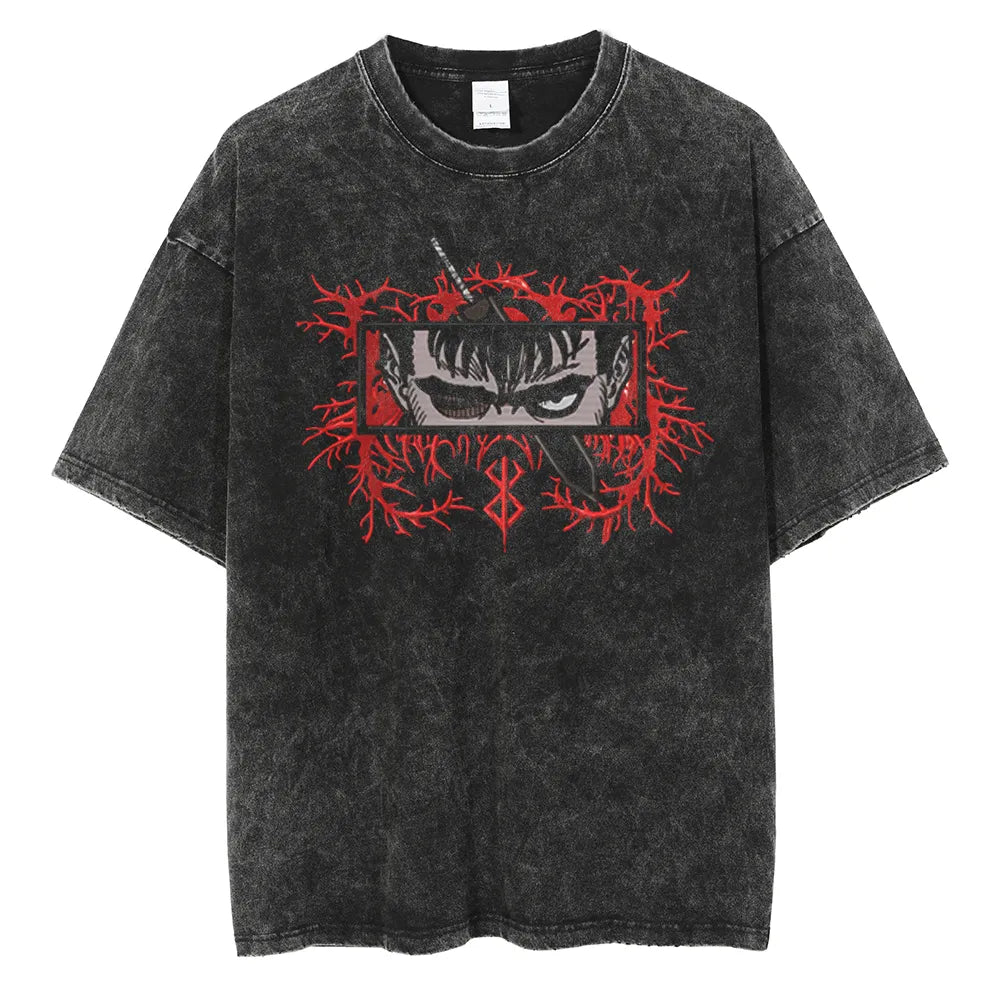 Morukai "Guts Black Swordsman" Berserk Vintage Washed Oversized T-Shirt V7