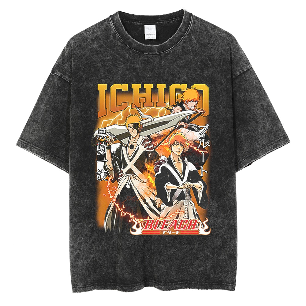 Morukai "Ichigo Kurosaki Bankai Horn of Salvation" Bleach Vintage Washed Oversized T-Shirt