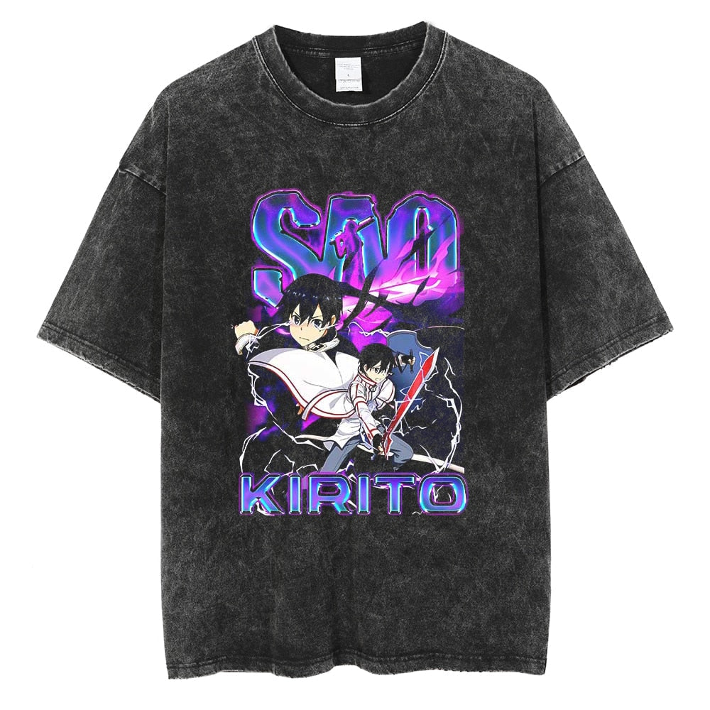 Morukai "Kazuto Kirigaya Kirito Black Swordsman" Sword Art Online Vintage Washed Oversized T-Shirt V2