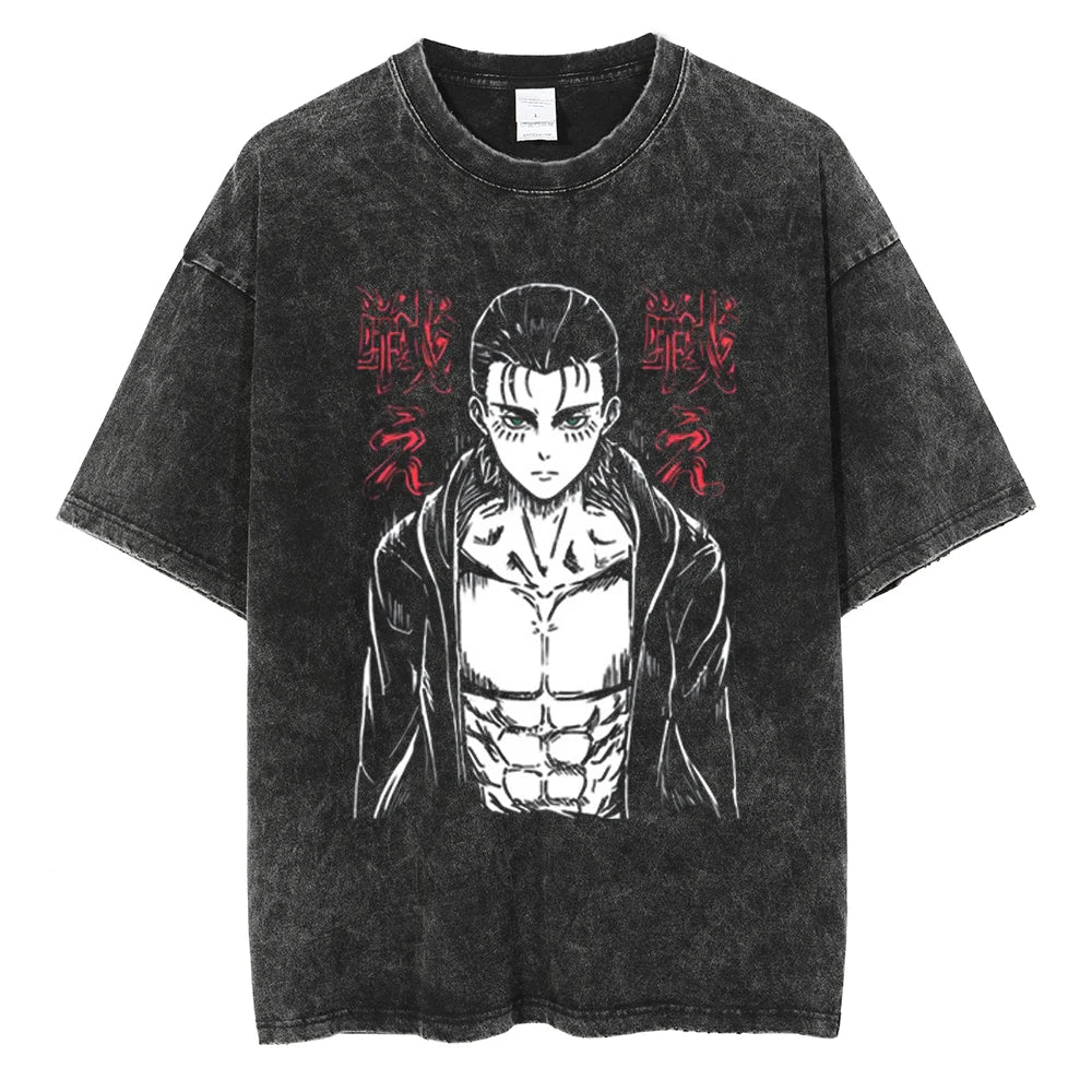 Morukai "Eren Yaeger Leader of Yeagerists" Attack on Titan Vintage Washed Oversized T-Shirt