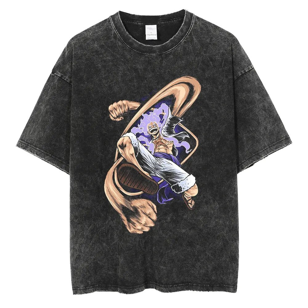 Morukai "Monkey D. Luffy Nika Sun God" One Piece Vintage Washed Oversized T-Shirt V4