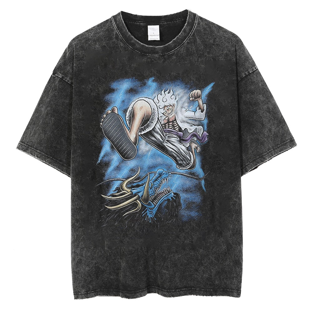 Morukai "Monkey D. Luffy Nika Sun God" One Piece Vintage Washed Oversized T-Shirt V2