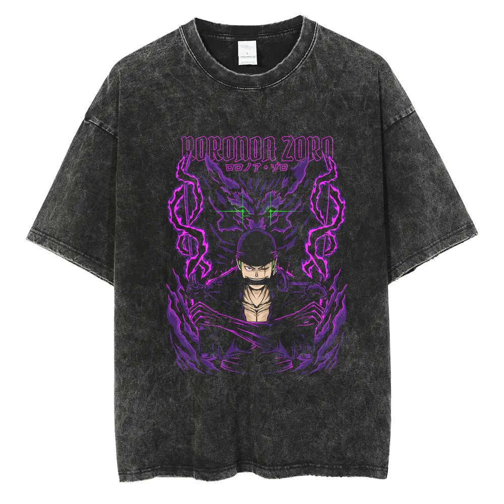 Morukai "Roronoa Zoro Asura Form" One Piece Vintage Washed Oversized T-Shirt V1