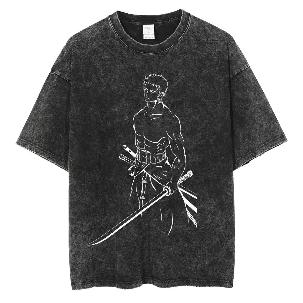 Morukai "Roronoa Zoro Pirate Hunter" One Piece Vintage Washed Oversized T-Shirt
