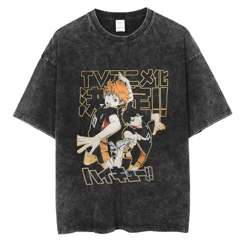 Morukai "Shoyo Hinata Tobio Kageyama" Haikyu!! Vintage Washed Oversized T-Shirt