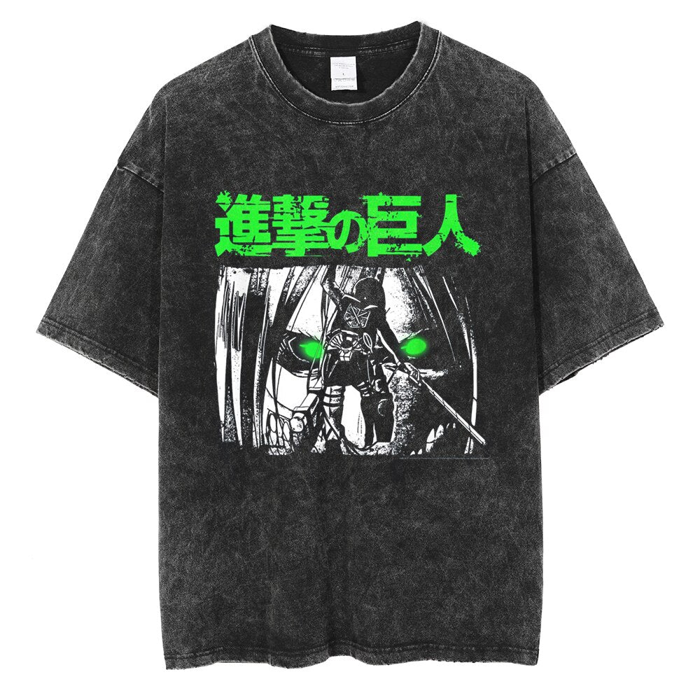 Morukai "Eren Yeager Attack Titans Power" Attack on Titan Vintage Washed Oversized T-Shirt V8