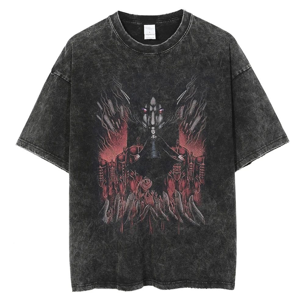 Morukai "Eren Yeagar Doomsday Titan The Rumbling" Attack on Titan Vintage Washed Oversized T-Shirt V3