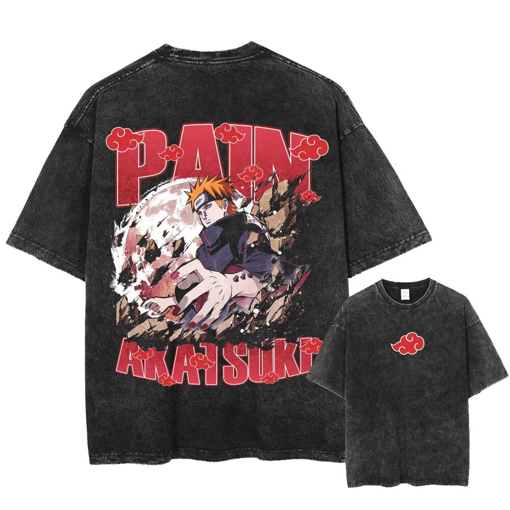 Morukai "Pain Akatsuki Almighty Push" Naruto Vintage Washed Oversized T-Shirt