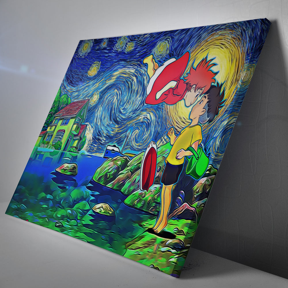 Morukai "Ponyo Starry Night Studio Ghibli Canvas Print Wall Art
