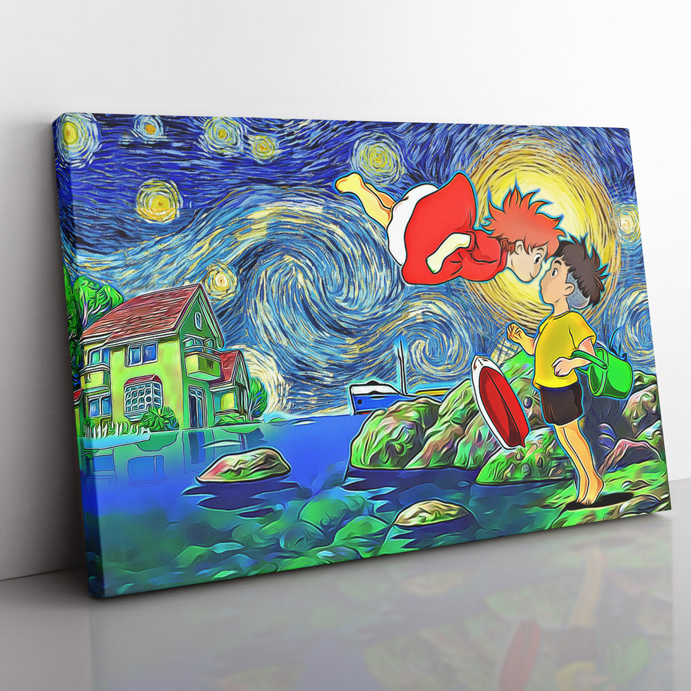 Morukai "Ponyo Starry Night Studio Ghibli Canvas Print Wall Art