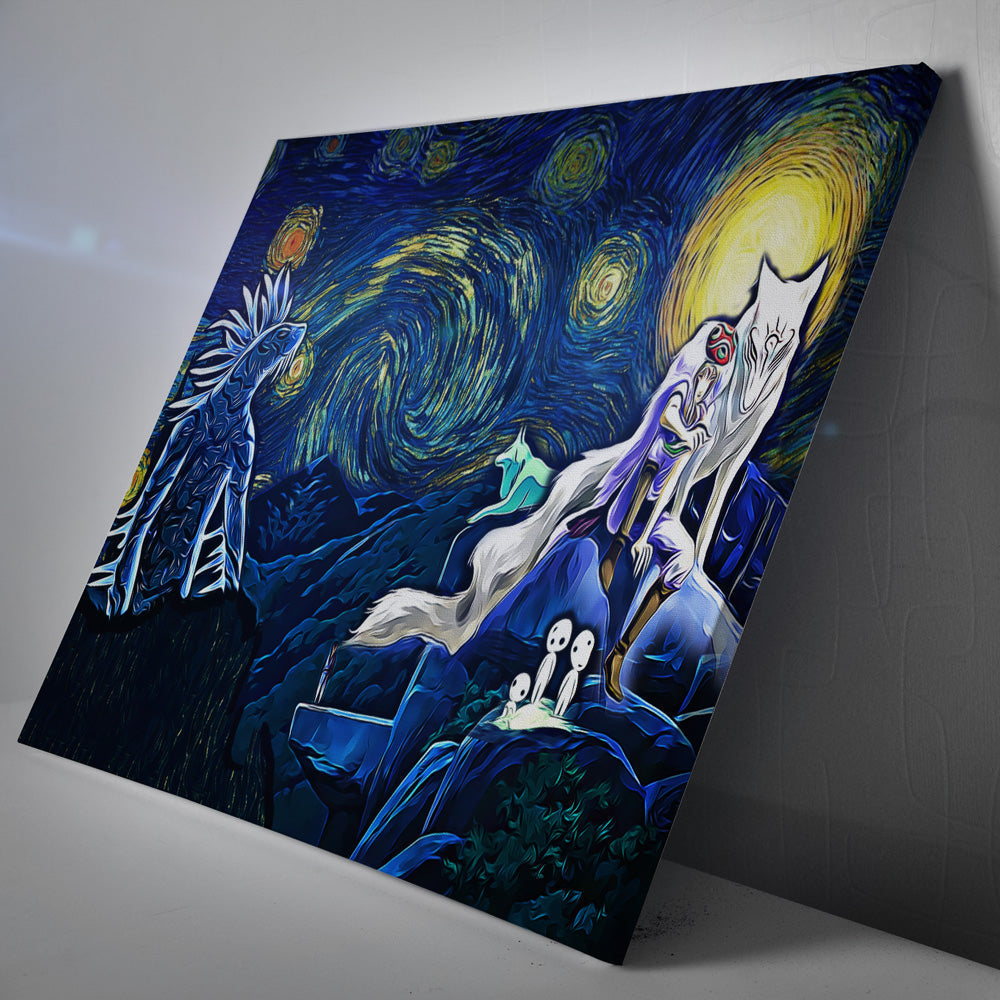 Morukai "Princess Mononoke Starry Night Studio Ghibli Canvas Print Wall Art