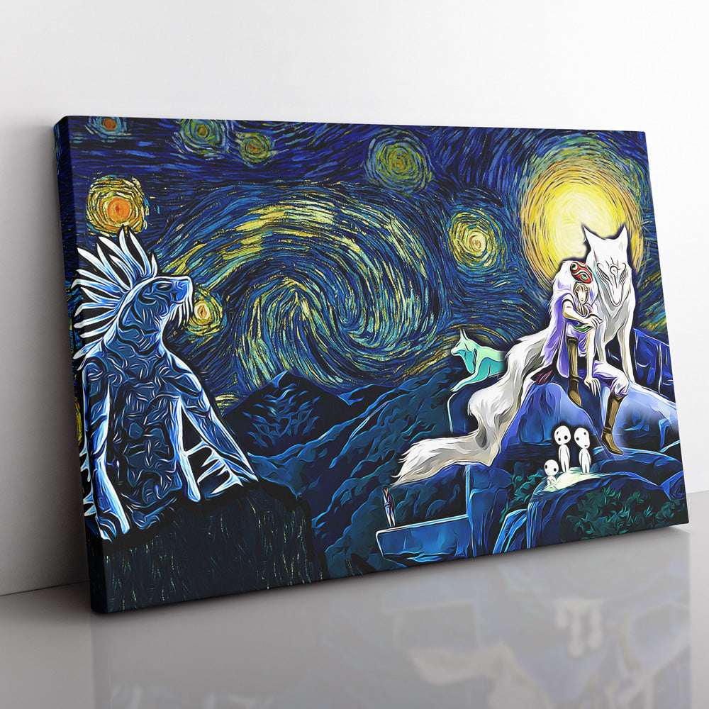 Morukai "Princess Mononoke Starry Night Studio Ghibli Canvas Print Wall Art