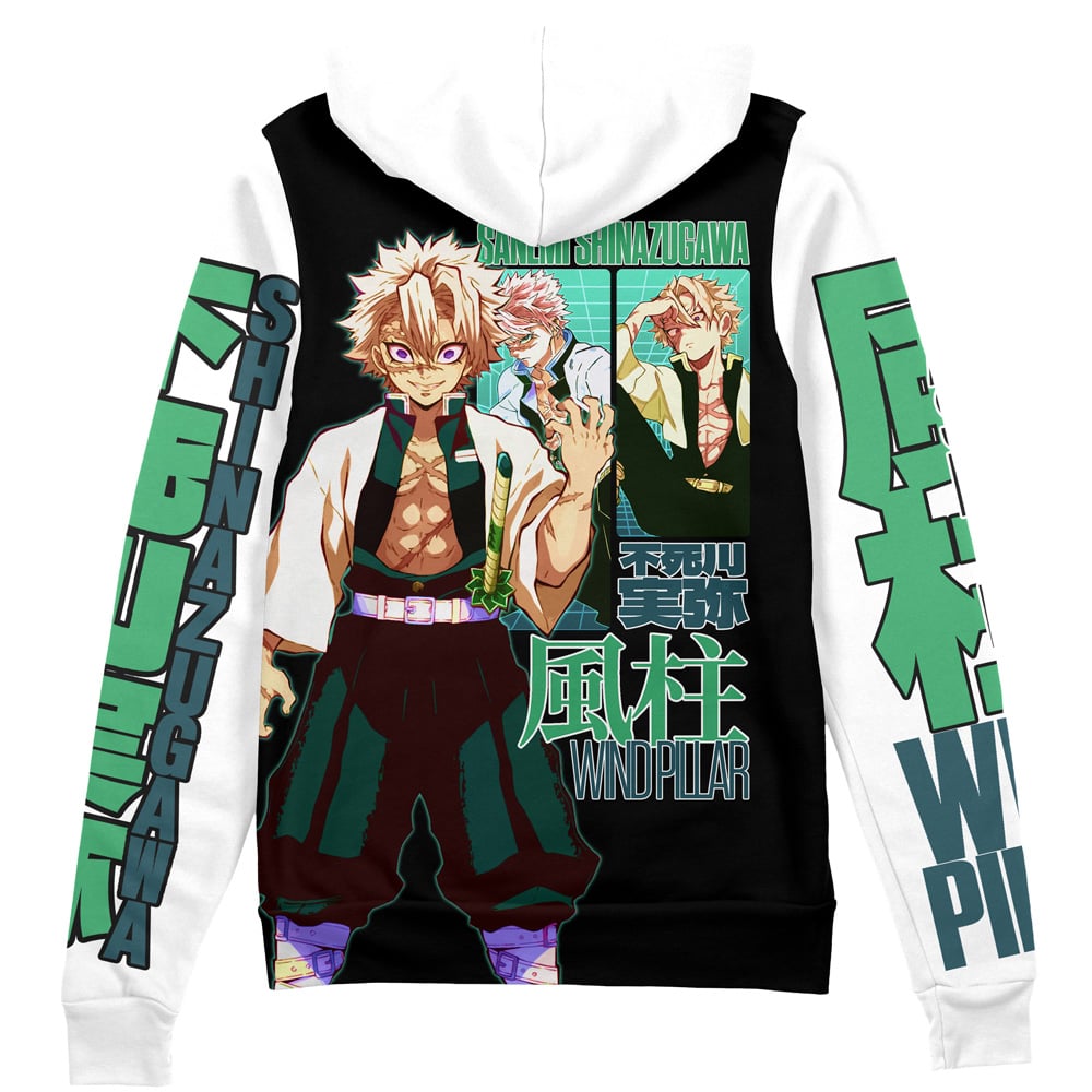 Morukai "Sanemi Shinazugawa Wind Pillar" Demon Slayer: Kimetsu no Yaiba Streetwear Zip Hoodie Jacket V1
