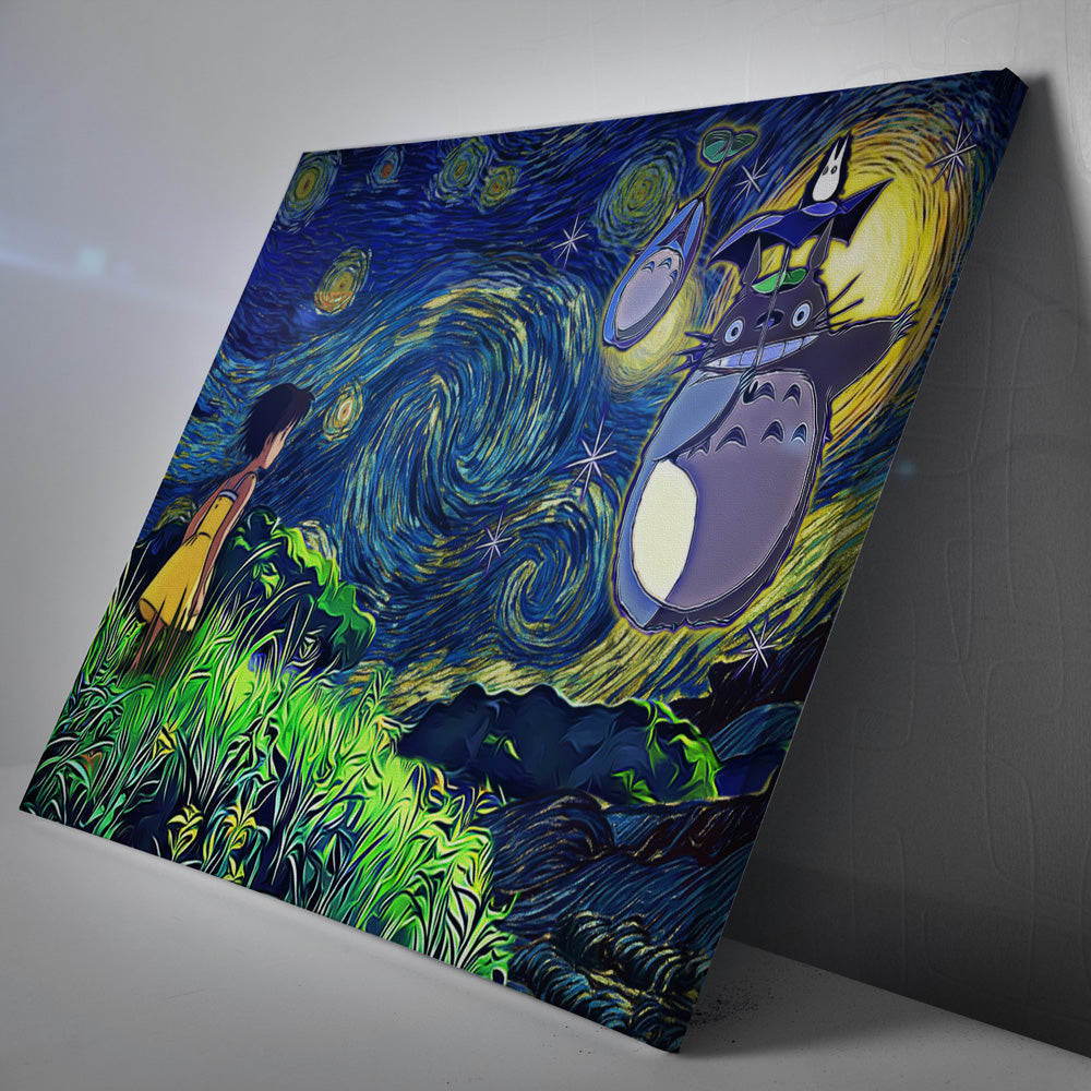 Morukai "Totoro Starry Night Studio Ghibli Canvas Print Wall Art