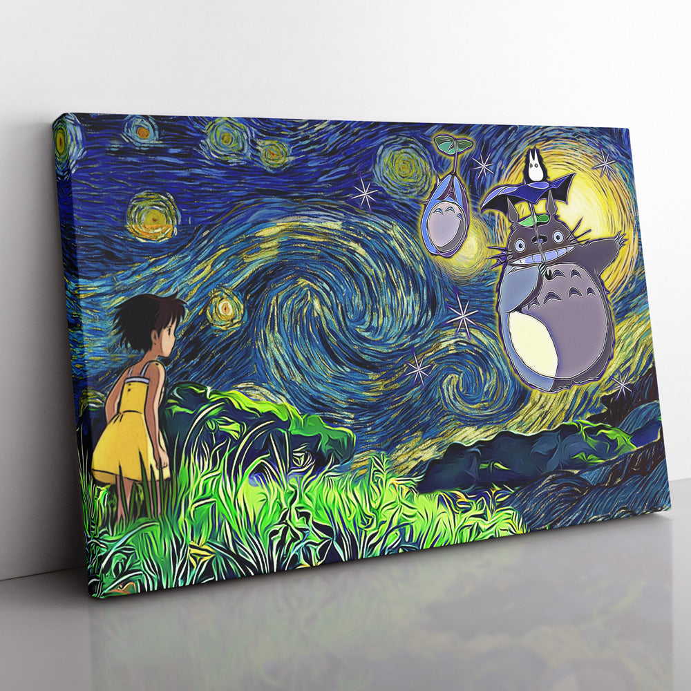 Morukai "Totoro Starry Night Studio Ghibli Canvas Print Wall Art