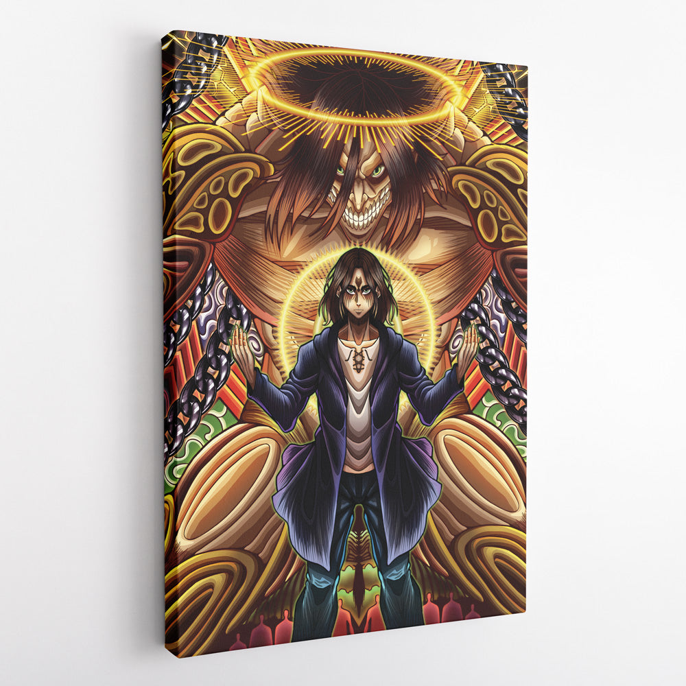 Morukai "Trippy Eren Yeager Timeskip Attack on Titan Vertical Canvas Print Wall Art