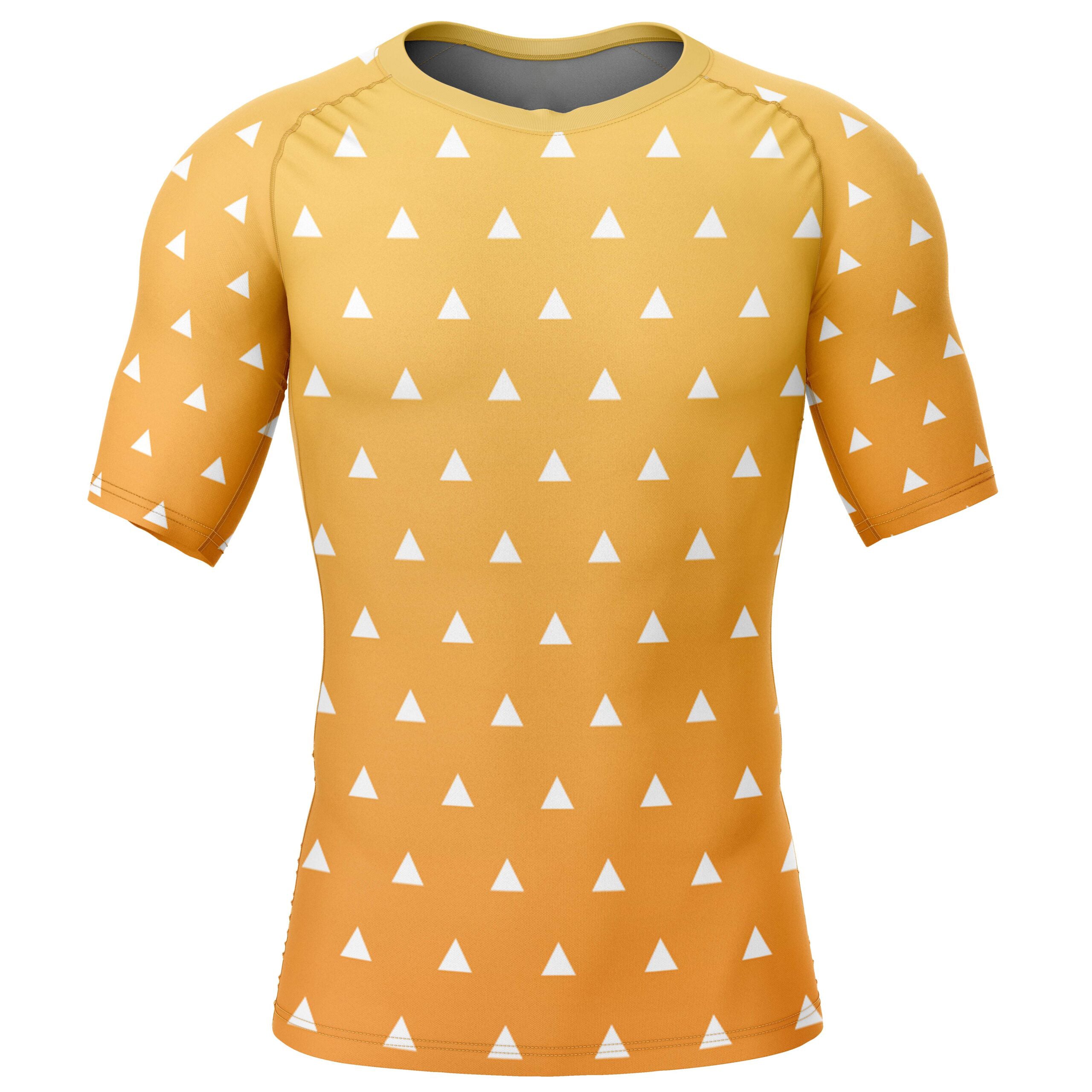 Morukai "Zenitsu Agatsuma" Demon Slayer: Kimetsu no Yaiba Short Sleeve Rash Guard Compression Shirt